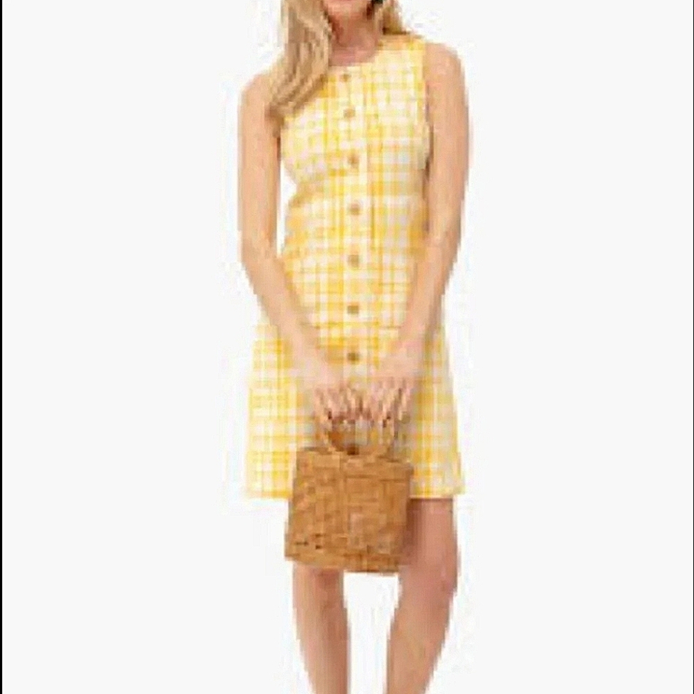 Tory Burch Yellow Gingham Button-Front Sleeveless Mini Dress